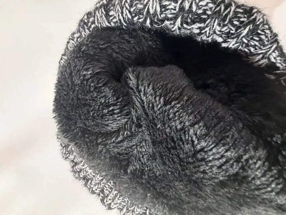 CC Knit Beanie Hat Fleece Lined Winter Warm Pom Cable Knit Skull Cap Black